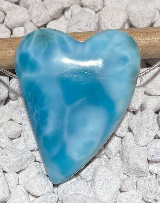 Larimar Herz Trommelstein Anhänger Atlantisstein - Edelstein Schmuck - Sonderqualität #6714