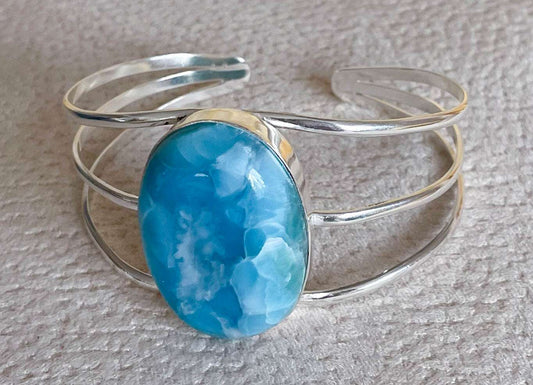 Larimar Edelstein Armband - Armspange 925er Silber Schmuck - Atlantisstein #6994