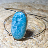 Pulsera de piedra preciosa larimar - Brazalete de plata 925 - Piedra de la Atlántida #6995