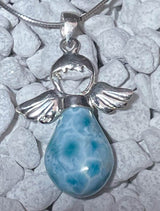 Engel Anhänger mit Larimar - Atlantisstein - Edelstein - Silberanhänger - A Qualität - 925er Silber Schmuck #7181