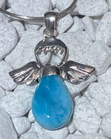 Engel Anhänger mit Larimar - Atlantisstein - Edelstein - Silberanhänger - A Qualität - 925er Silber Schmuck #7182
