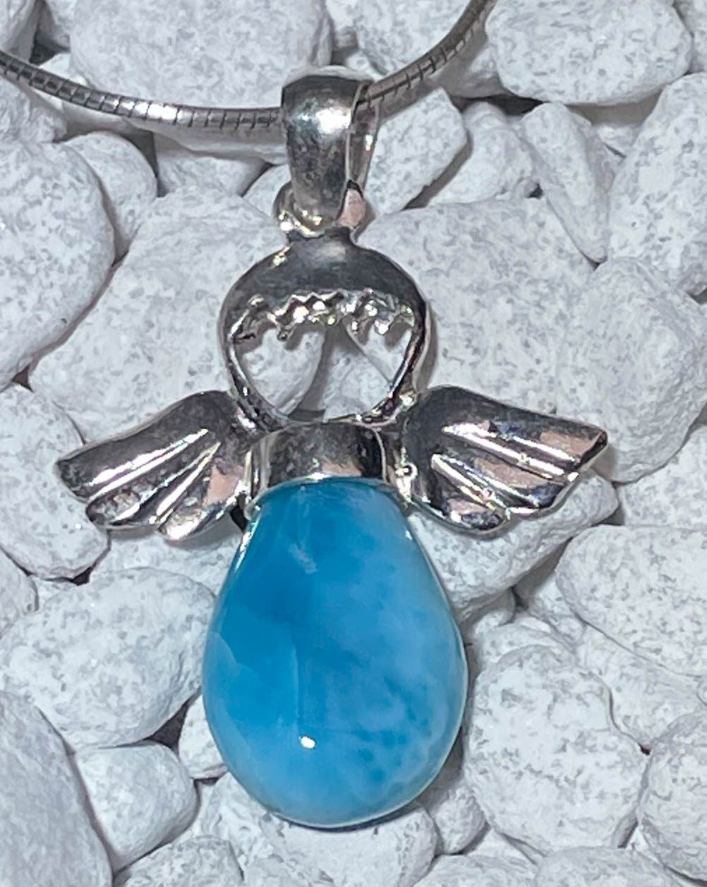 Engel Anhänger mit Larimar - Atlantisstein - Edelstein - Silberanhänger - A Qualität - 925er Silber Schmuck #7182