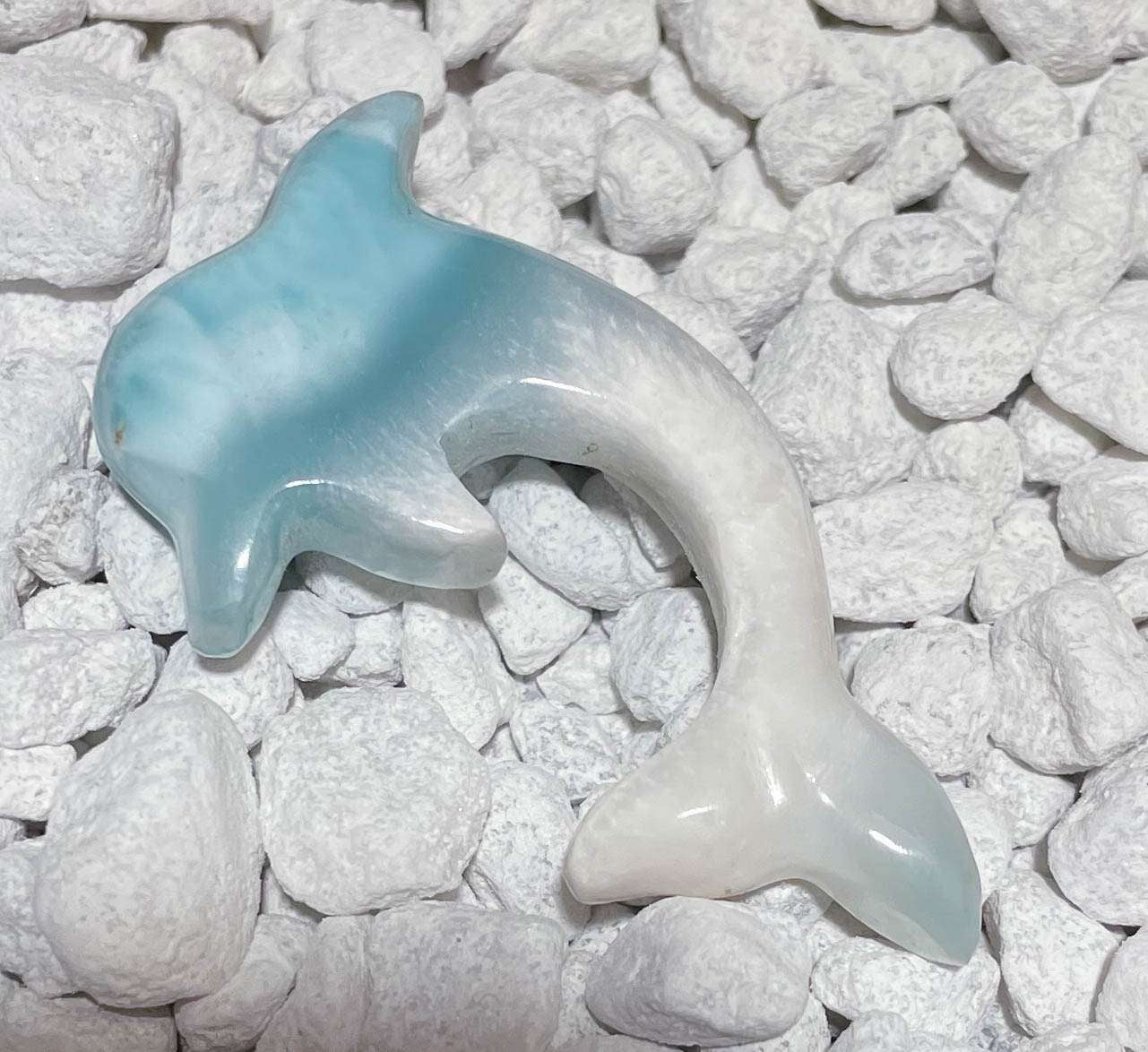 edler Larimar Delphin Handschmeichler - Auflagestein - Trommelstein Edelstein - A Qualität #6678