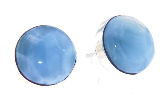 edle Ohrstecker rund aus Larimar - Edelstein - Ohrringe - A Qualität - 925er Silber #6494