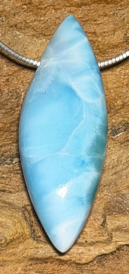 Larimar Trommelstein Ketten Anhänger Atlantisstein - Edelstein Schmuck - AA Qualität #6713