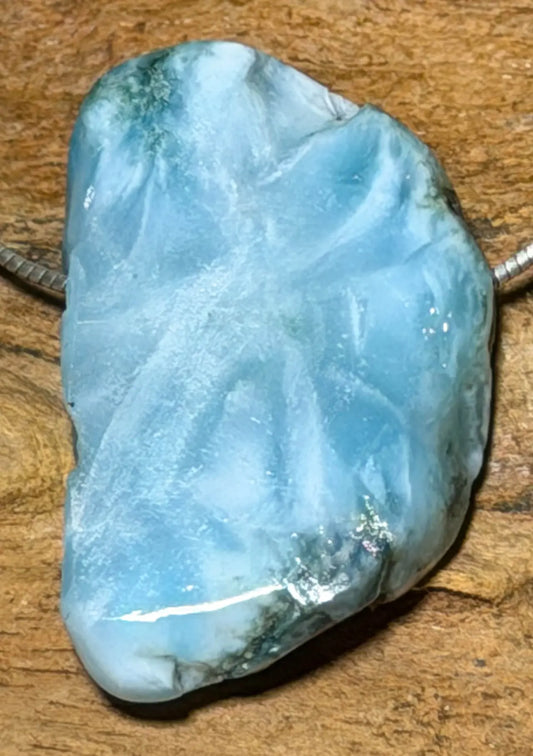 Larimar Rohstein Trommelstein Ketten Anhänger Atlantisstein - Edelstein Schmuck - A Qualität #6943