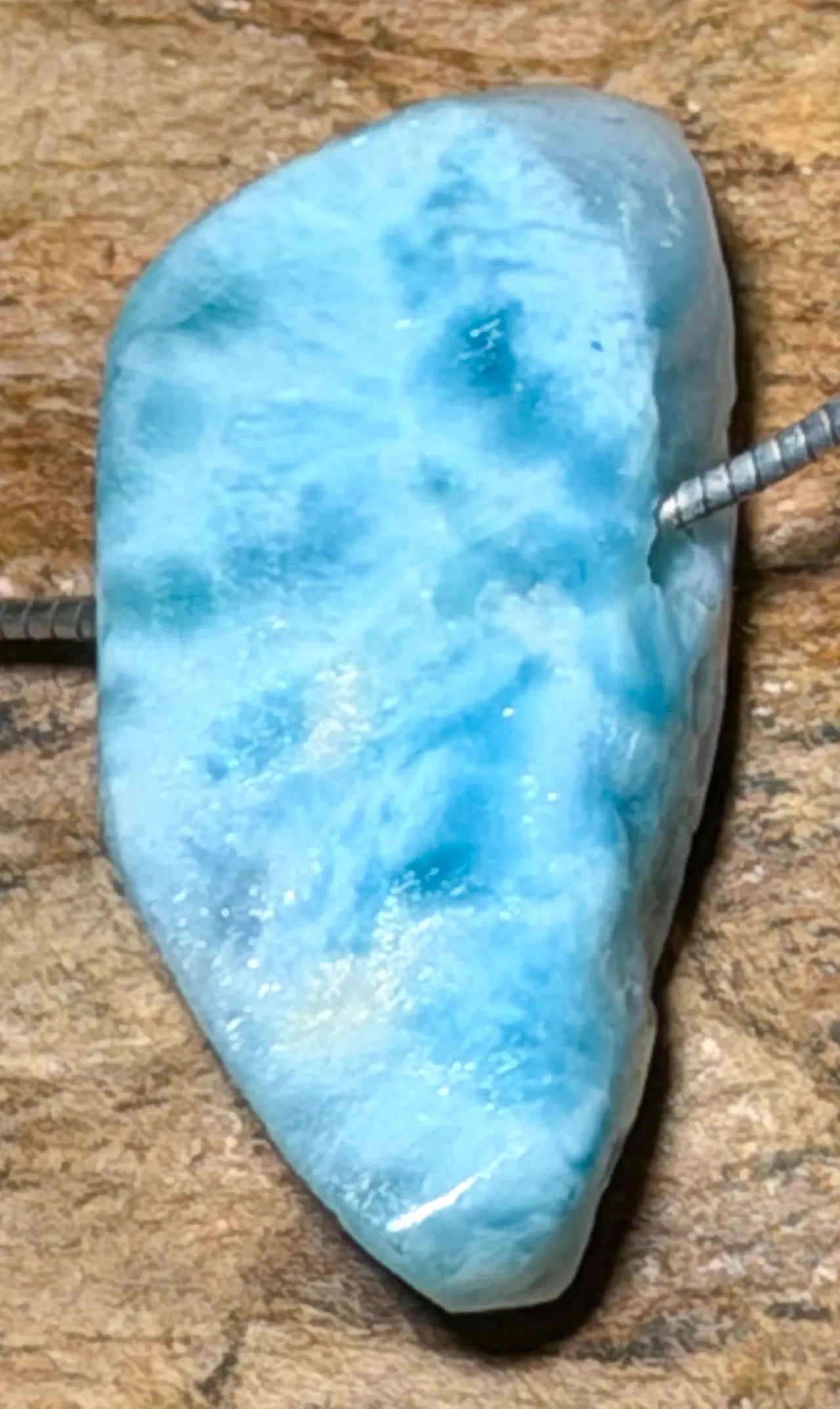 Larimar Rohstein Trommelstein Ketten Anhänger Atlantisstein - Edelstein Schmuck - A Qualität #6941