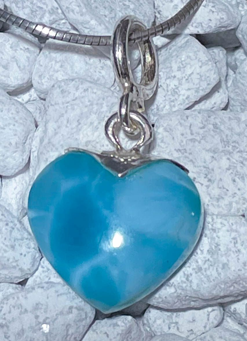 Herz Anhänger mit Larimar - Atlantisstein - Edelstein - Silberanhänger - A Qualität - 925er Silber Schmuck #6701