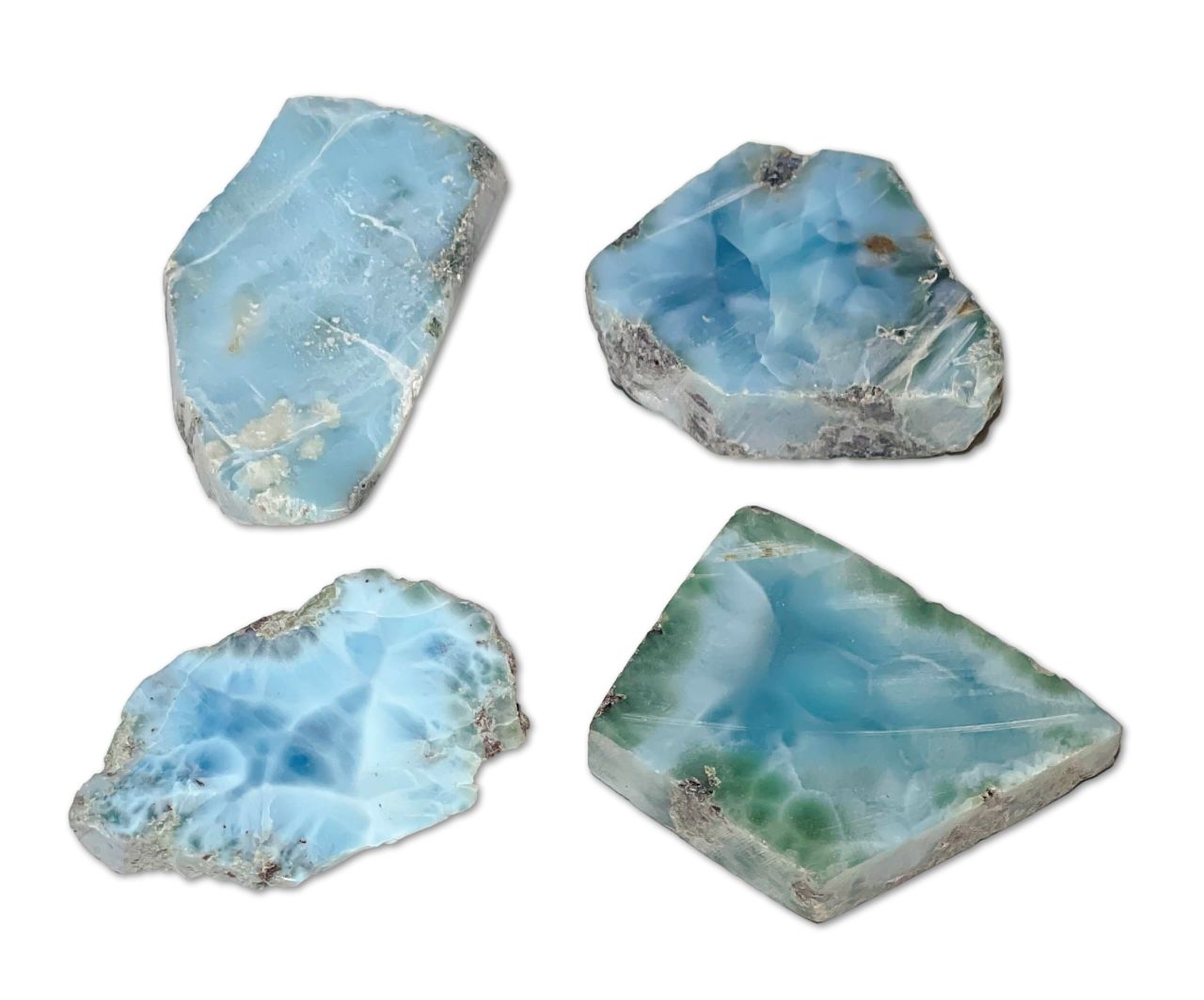 4 x Larimar Scheibe - Slabs - Handschmeichler - Auflagestein - Trommelstein Edelstein - A Qualität #6348