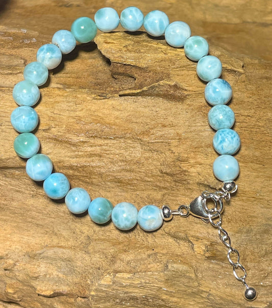 Larimar 8mm Kugel Edelstein Schmuck Armband - Edelsteinarmband - 925er Silber - Atlantisstein #4054