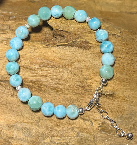Larimar 8mm Kugel Edelstein Schmuck Armband - Edelsteinarmband - 925er Silber - Atlantisstein #2815