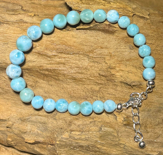 Larimar 8mm Kugel Edelstein Schmuck Armband - Edelsteinarmband - 925er Silber - Atlantisstein #4057
