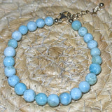 Larimar 8mm Kugel Edelstein Schmuck Armband - Edelsteinarmband - 925er Silber - Atlantisstein #2815