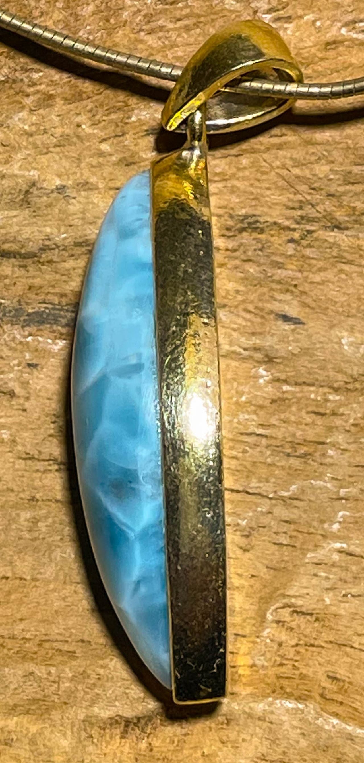 Larimar Ketten Anhänger 24K vergoldet - Atlantisstein - Edelstein - AAA Qualität - 925er Silber Schmuck #7240