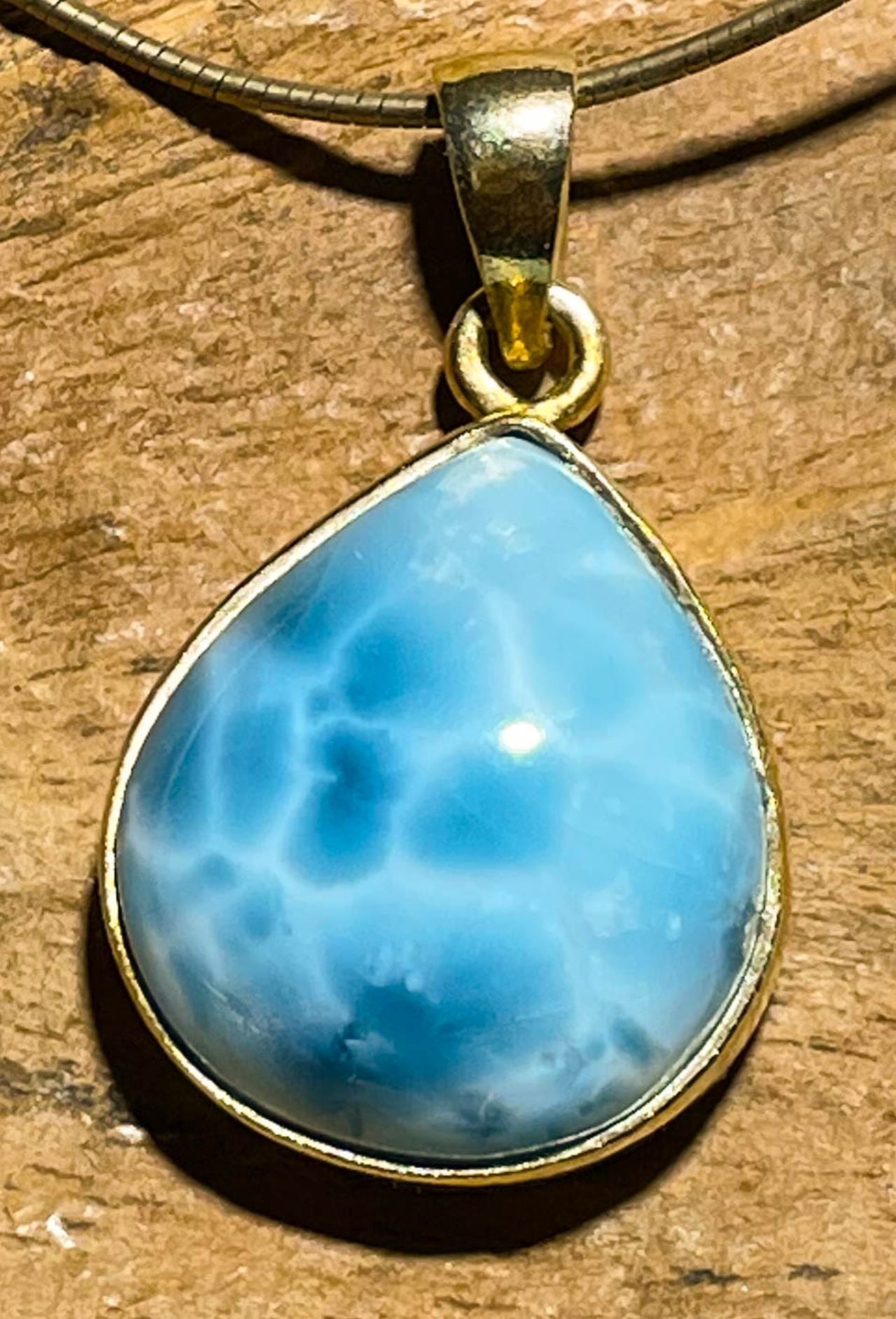 Larimar Ketten Anhänger 24K vergoldet - Atlantisstein - Edelstein - AAA Qualität - 925er Silber Schmuck #7241