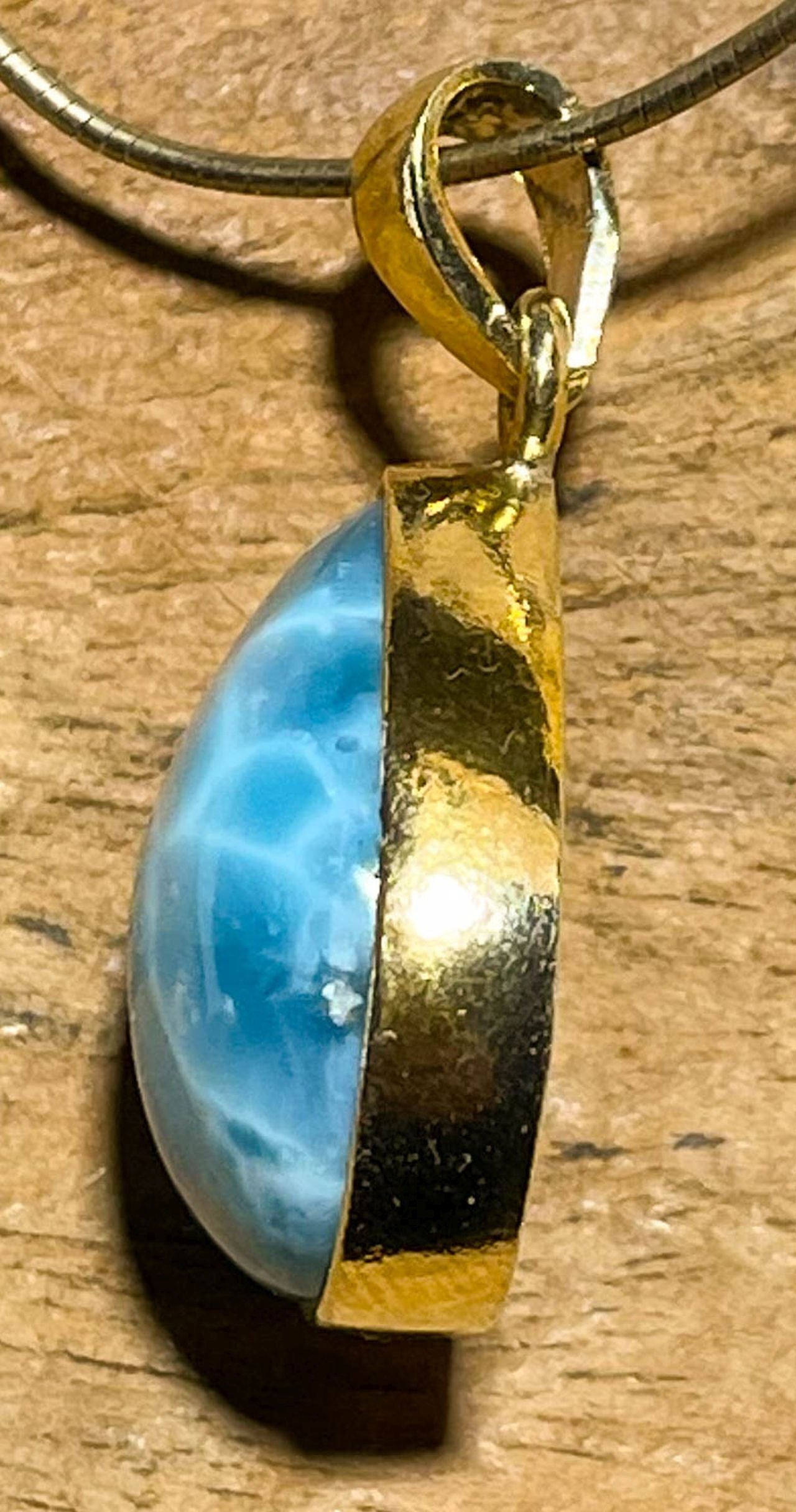 Larimar Ketten Anhänger 24K vergoldet - Atlantisstein - Edelstein - AAA Qualität - 925er Silber Schmuck #7241