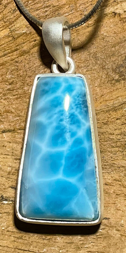 Larimar Ketten Anhänger - Atlantisstein - Edelstein - mattiert - AAA Qualität - 925er Silber Schmuck #7243