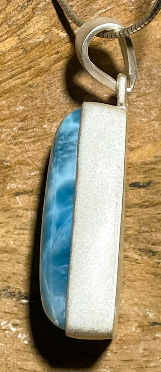 Larimar Ketten Anhänger - Atlantisstein - Edelstein - mattiert - AAA Qualität - 925er Silber Schmuck #7243