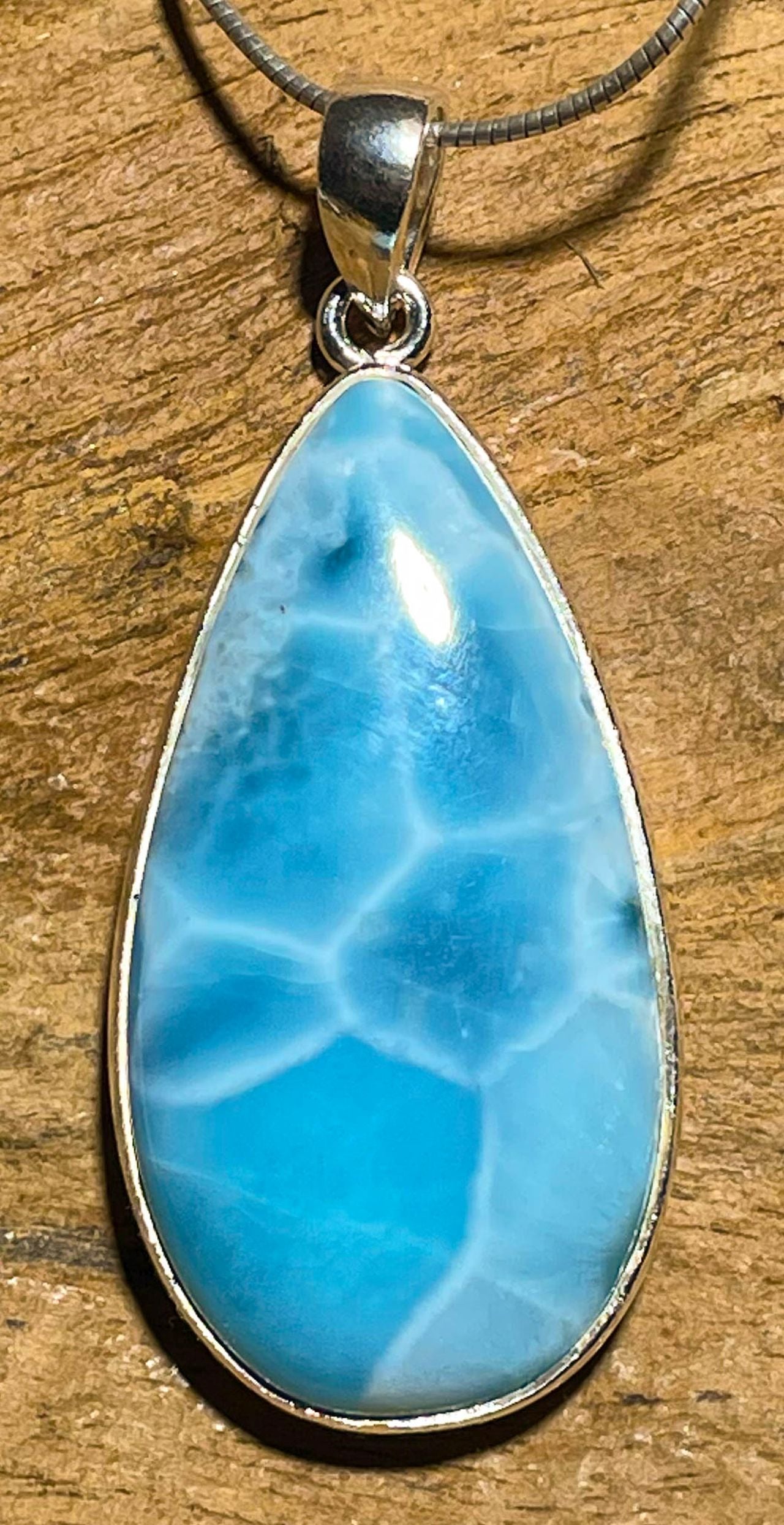 Larimar Ketten Anhänger - Atlantisstein - Edelstein - AAA Qualität - 925er Silber Schmuck #7249