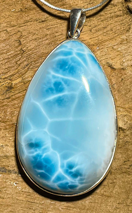 XL Larimar Schmuck Ketten Edelstein Anhänger - Atlantisstein - AAA Qualität - 925er Silber #2806