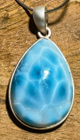 Larimar Ketten Anhänger - Atlantisstein - Edelstein - mattiert - AAA Qualität - 925er Silber Schmuck #7242