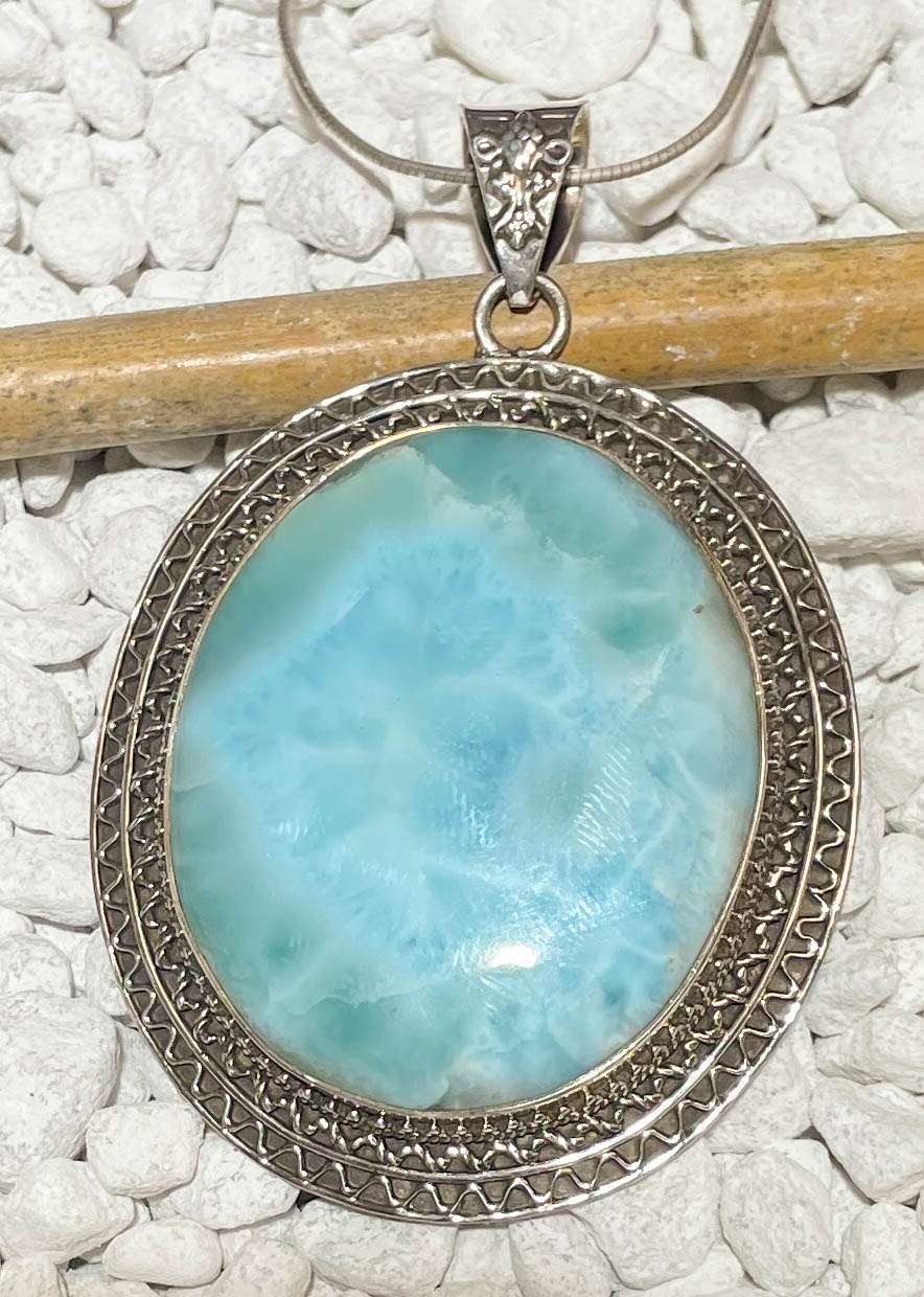 XL Ketten Anhänger mit Larimar - Atlantisstein - Edelstein - Silberanhänger - A Qualität - Schmuck 925er Silber #6415
