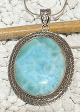 XL Ketten Anhänger mit Larimar - Atlantisstein - Edelstein - Silberanhänger - A Qualität - Schmuck 925er Silber #6415