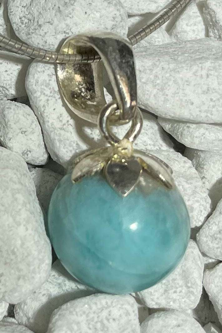 Kugel Anhänger mit Larimar - Atlantisstein - Edelstein - Silberanhänger - Schmuck A Qualität - 925er Silber #6421