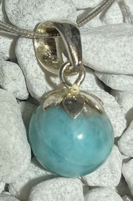 Kugel Anhänger mit Larimar - Atlantisstein - Edelstein - Silberanhänger - Schmuck A Qualität - 925er Silber #6421