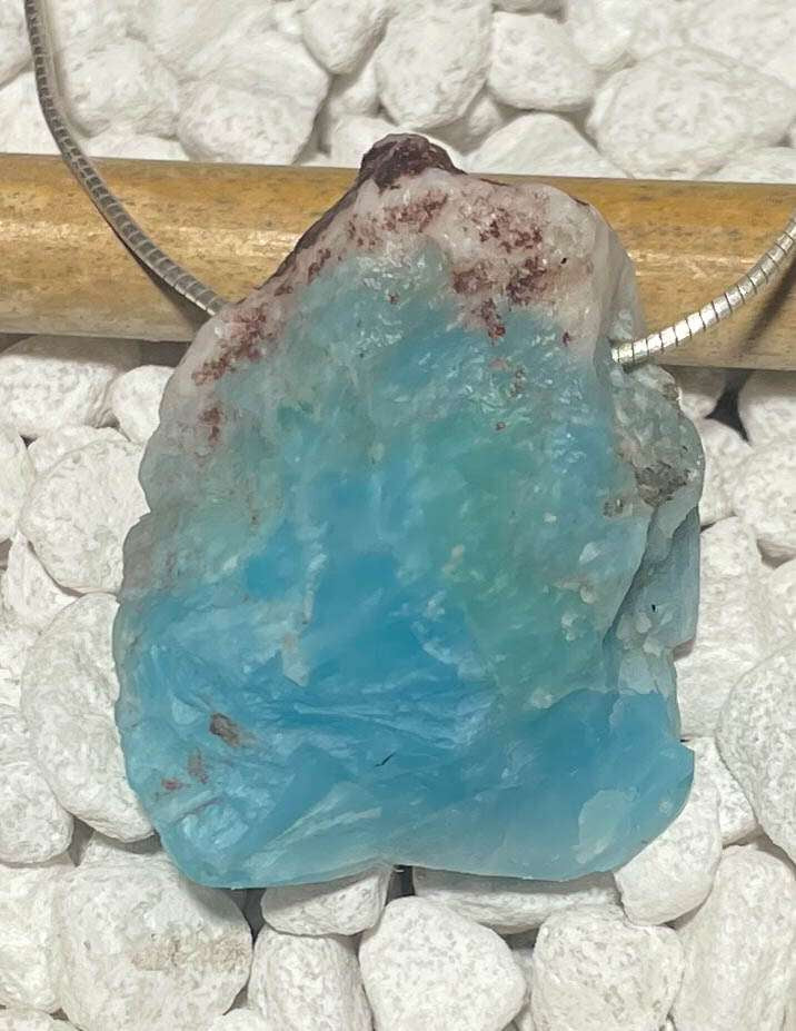 Larimar Rohstein Trommelstein Ketten Anhänger Atlantisstein - Edelstein Schmuck - A Qualität #6970