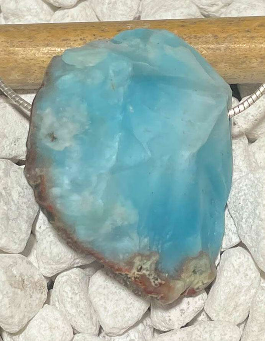 Larimar Rohstein Trommelstein Ketten Anhänger Atlantisstein - Edelstein Schmuck - A Qualität #6971