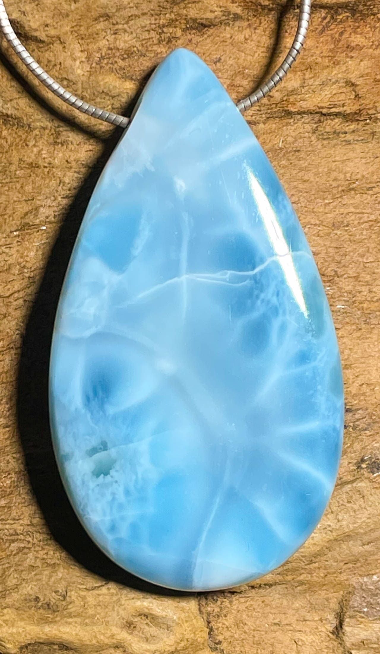 Larimar Trommelstein Anhänger Atlantisstein - Edelstein Schmuck A Qualität #5245