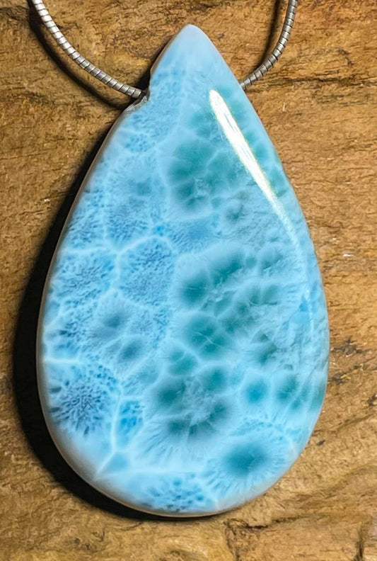 Larimar Trommelstein Anhänger Atlantisstein - Edelstein Schmuck A Qualität #7279