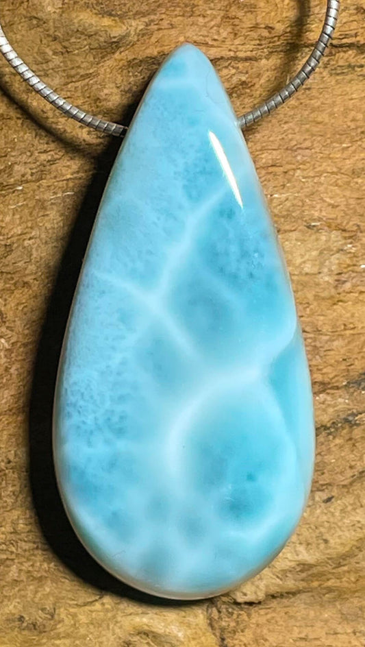 Larimar Trommelstein Anhänger Atlantisstein - Edelstein Schmuck A Qualität #7275