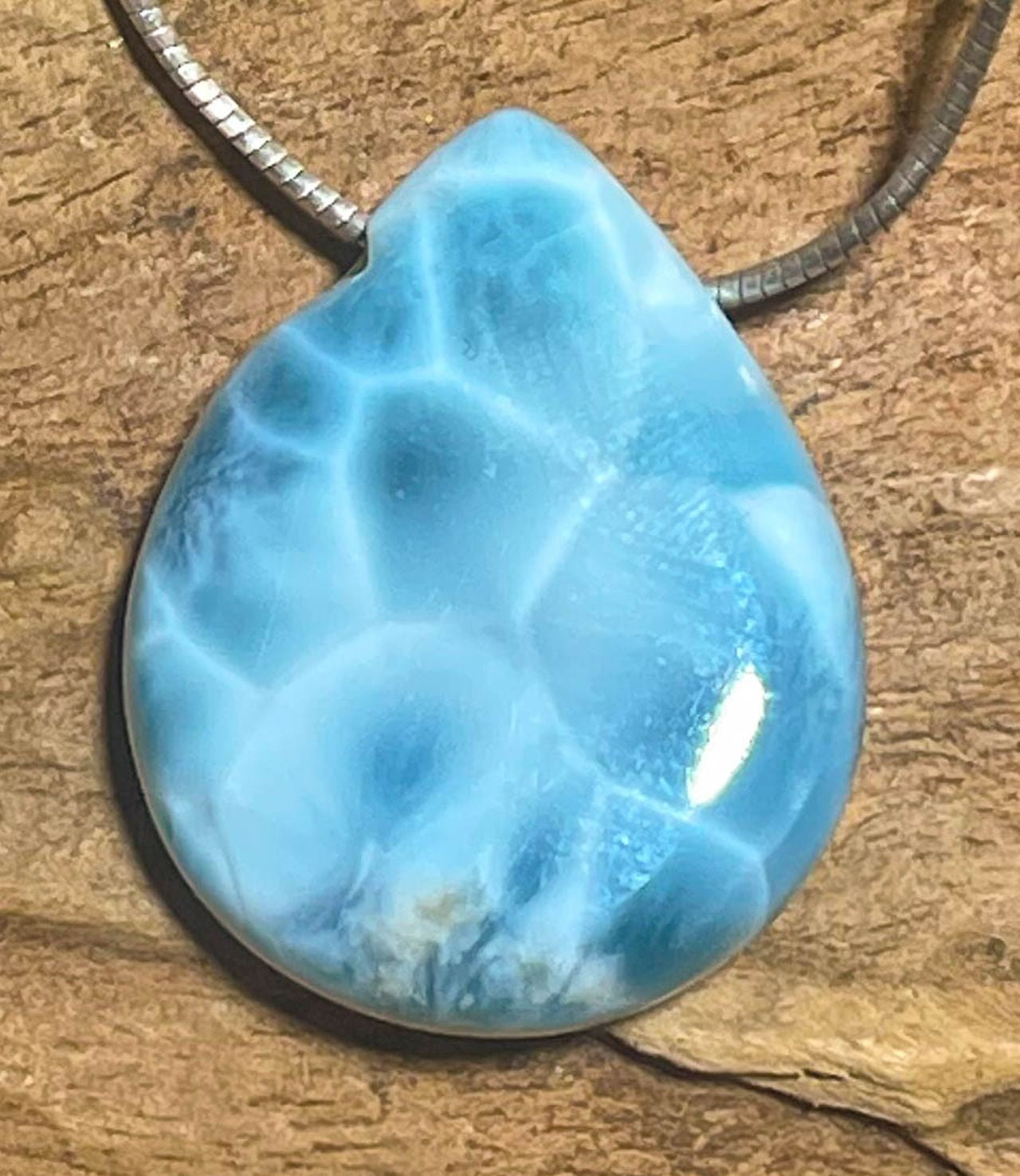 Larimar Trommelstein Edelstein Schmuck Ketten Anhänger - A Qualität #7014