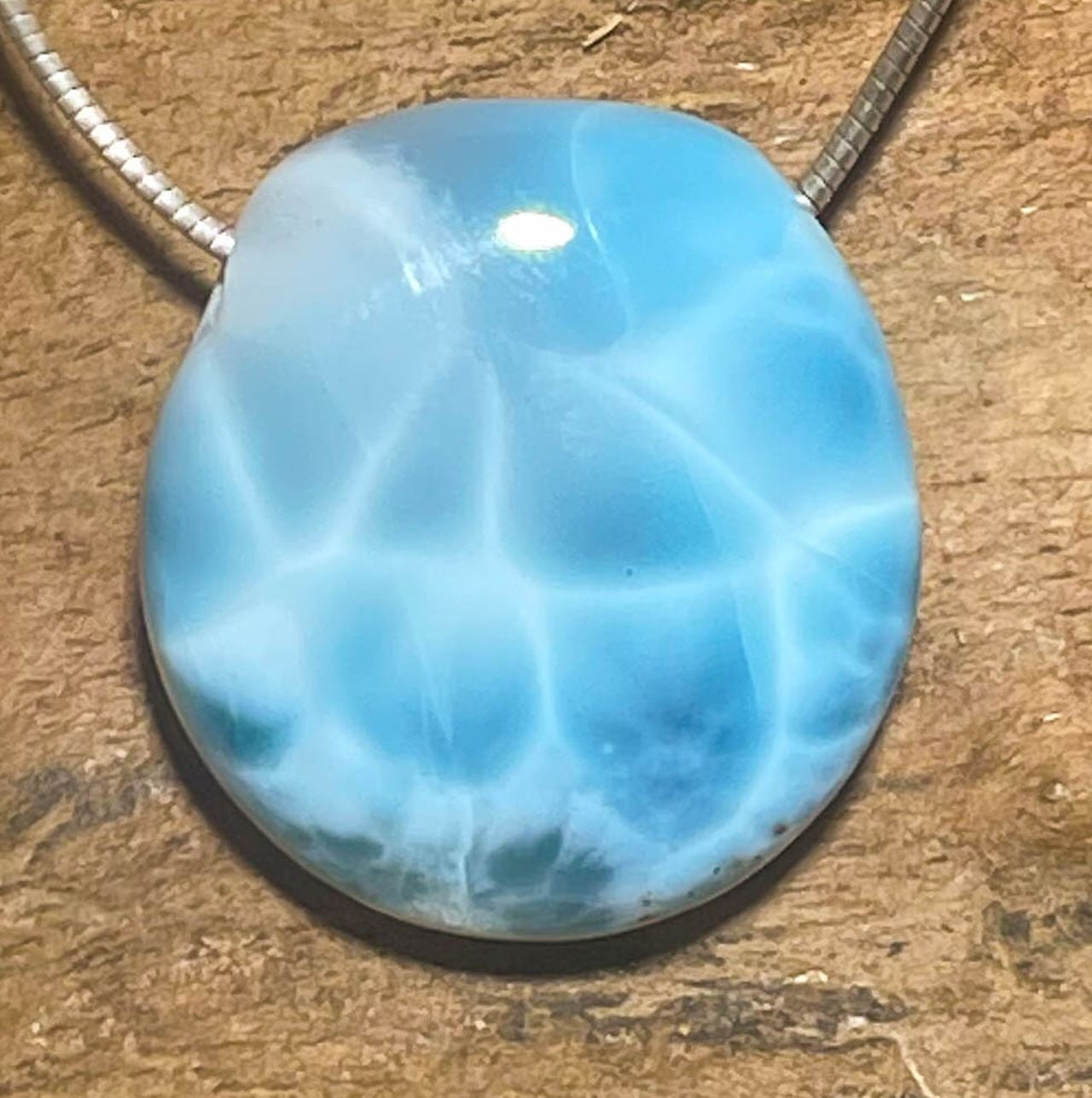 Larimar Trommelstein Anhänger Atlantisstein - Edelstein Schmuck A Qualität #7285