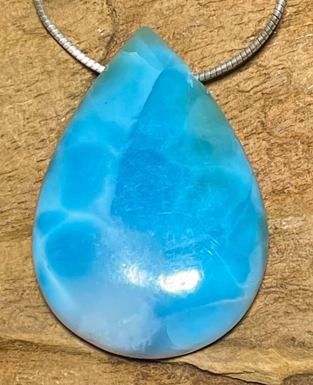 Larimar Trommelstein Schmuck Ketten Anhänger Atlantisstein - Edelstein A Qualität #6640