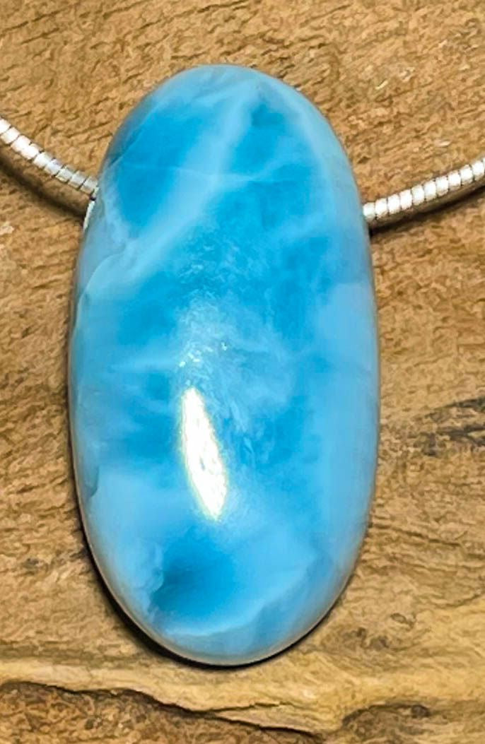 Larimar Trommelstein Edelstein Schmuck Ketten Anhänger - A Qualität #6388