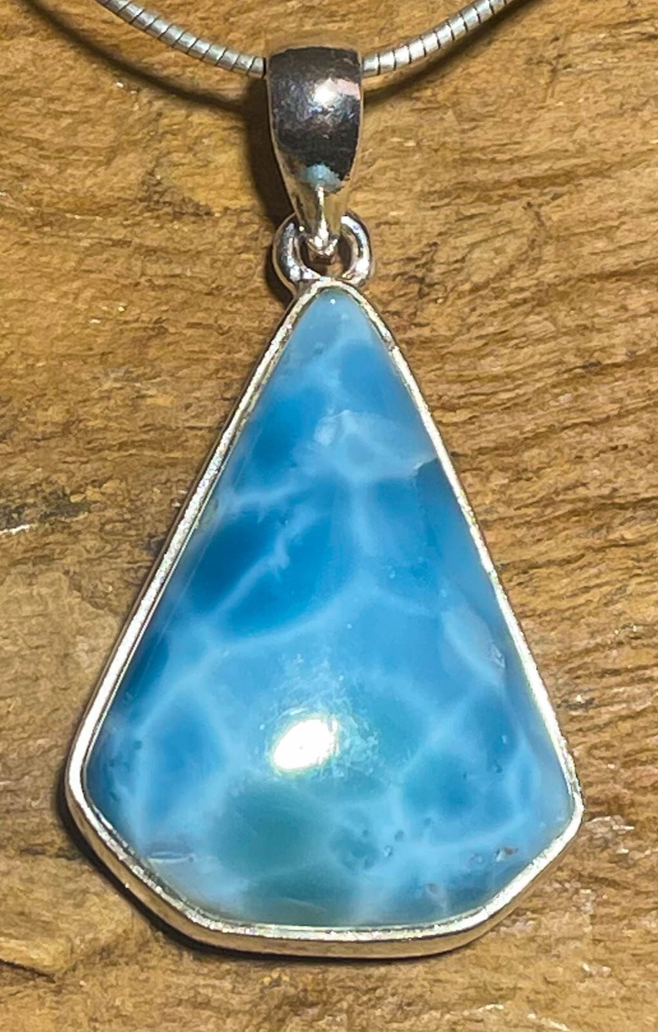 Larimar Schmuck Ketten Edelstein Anhänger - Atlantisstein AAA Qualität - 925er Silber #7272
