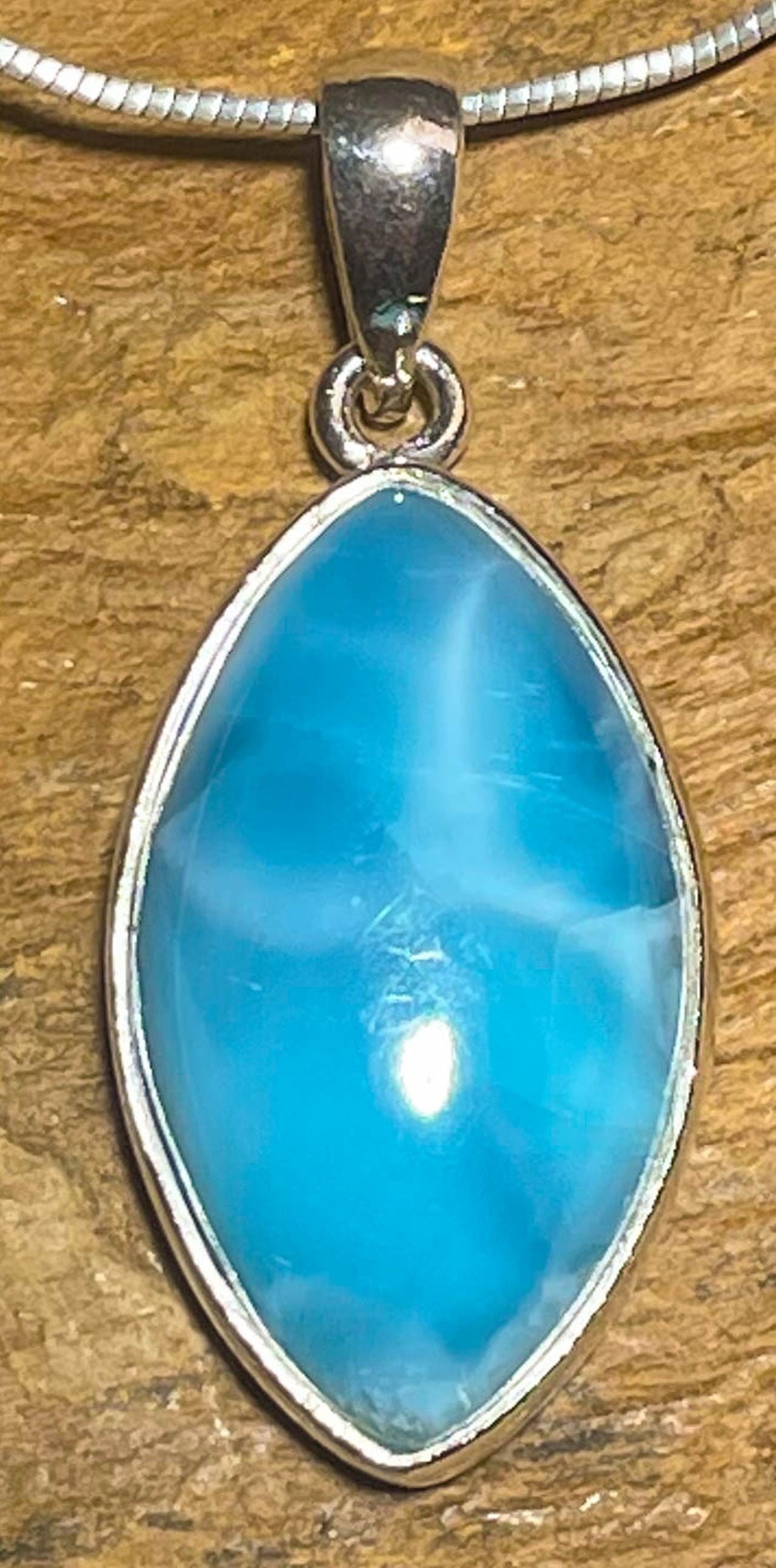 Larimar Schmuck Ketten Edelstein Anhänger - Atlantisstein AAA Qualität - 925er Silber #7268