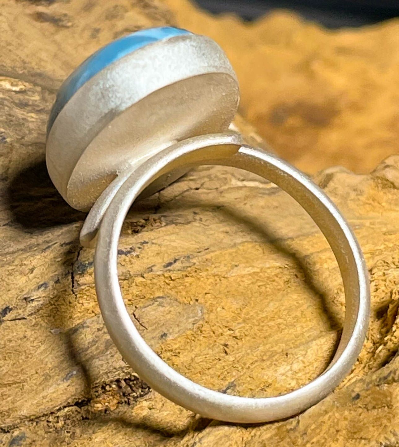 Larimar Ring aus 925er Silber mattiert Schmuck - Silberring - Größe variabel - #7251