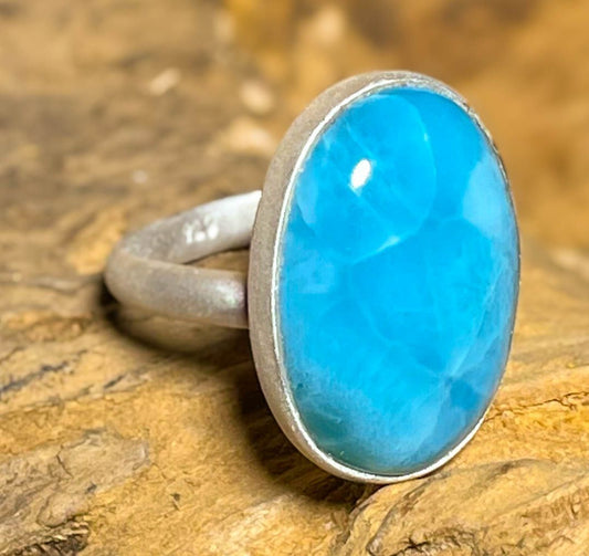 Larimar Ring aus 925er Silber mattiert Schmuck - Silberring - Größe variabel - #7251