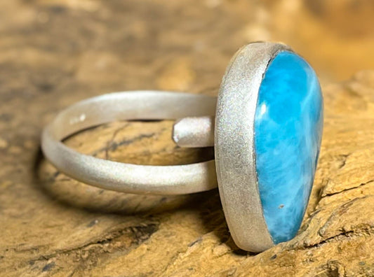 Larimar Ring aus 925er Silber mattiert Schmuck - Silberring - Größe variabel - #7252