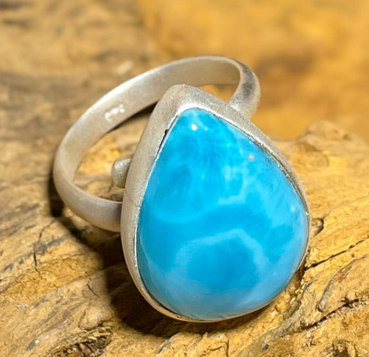 Larimar Ring aus 925er Silber mattiert Schmuck - Silberring - Größe variabel - #7252