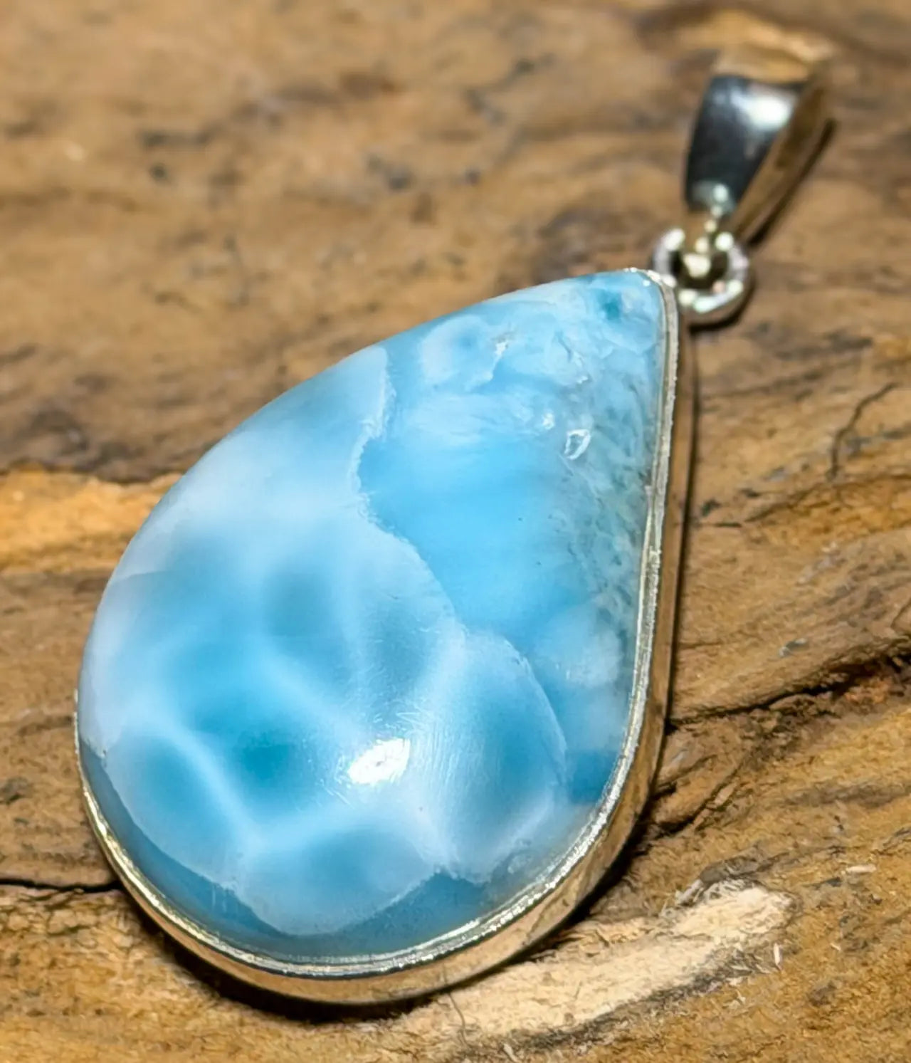 Anhänger mit Larimar - Atlantisstein - Edelstein - Silberanhänger - AAA Qualität - 925er Silber Schmuck #6747
