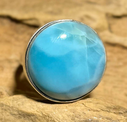 Larimar Ring aus 925er Silber - Silberring - Größe variabel - #6440