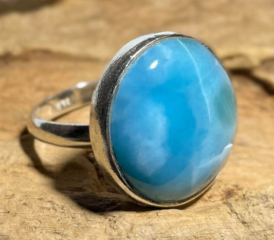 edler Larimar Ring aus 925er Silber - Silberring - Größe variabel - #6458