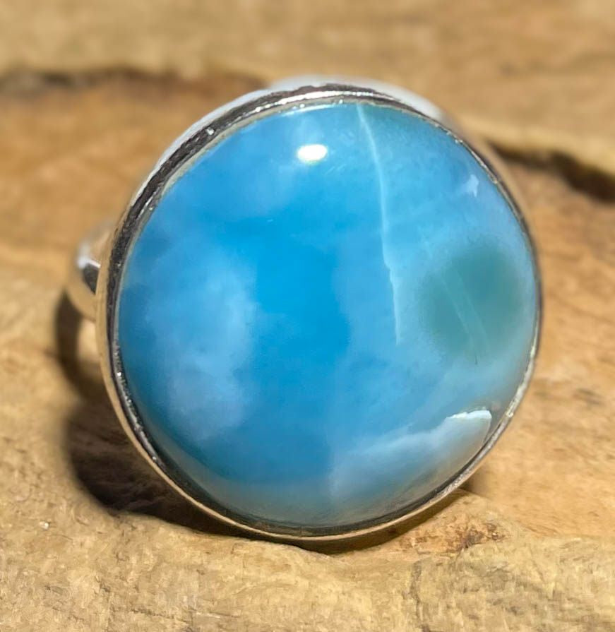 edler Larimar Ring aus 925er Silber - Silberring - Größe variabel - #6458