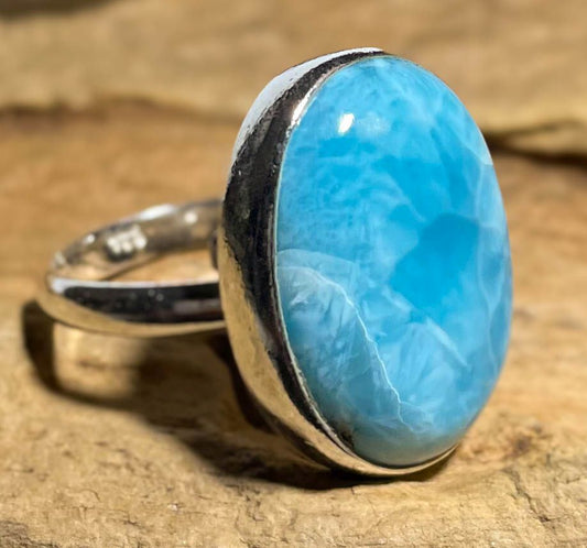 Larimar Ring aus 925er Silber - Silberring - Größe variabel - #6460