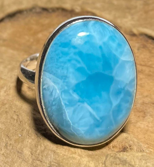 Larimar Ring aus 925er Silber - Silberring - Größe variabel - #6460